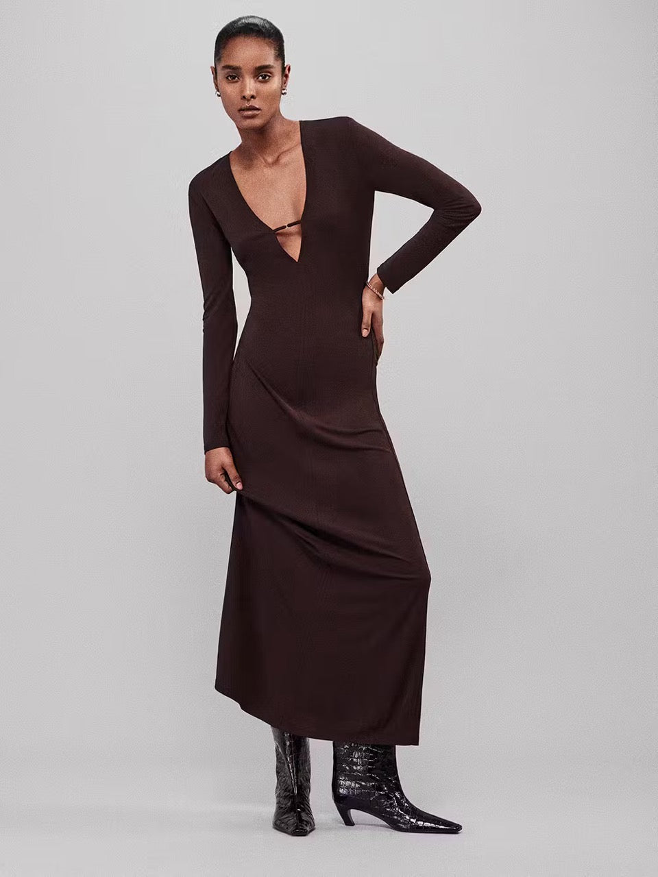 Frame  Deep V Jersey Dress