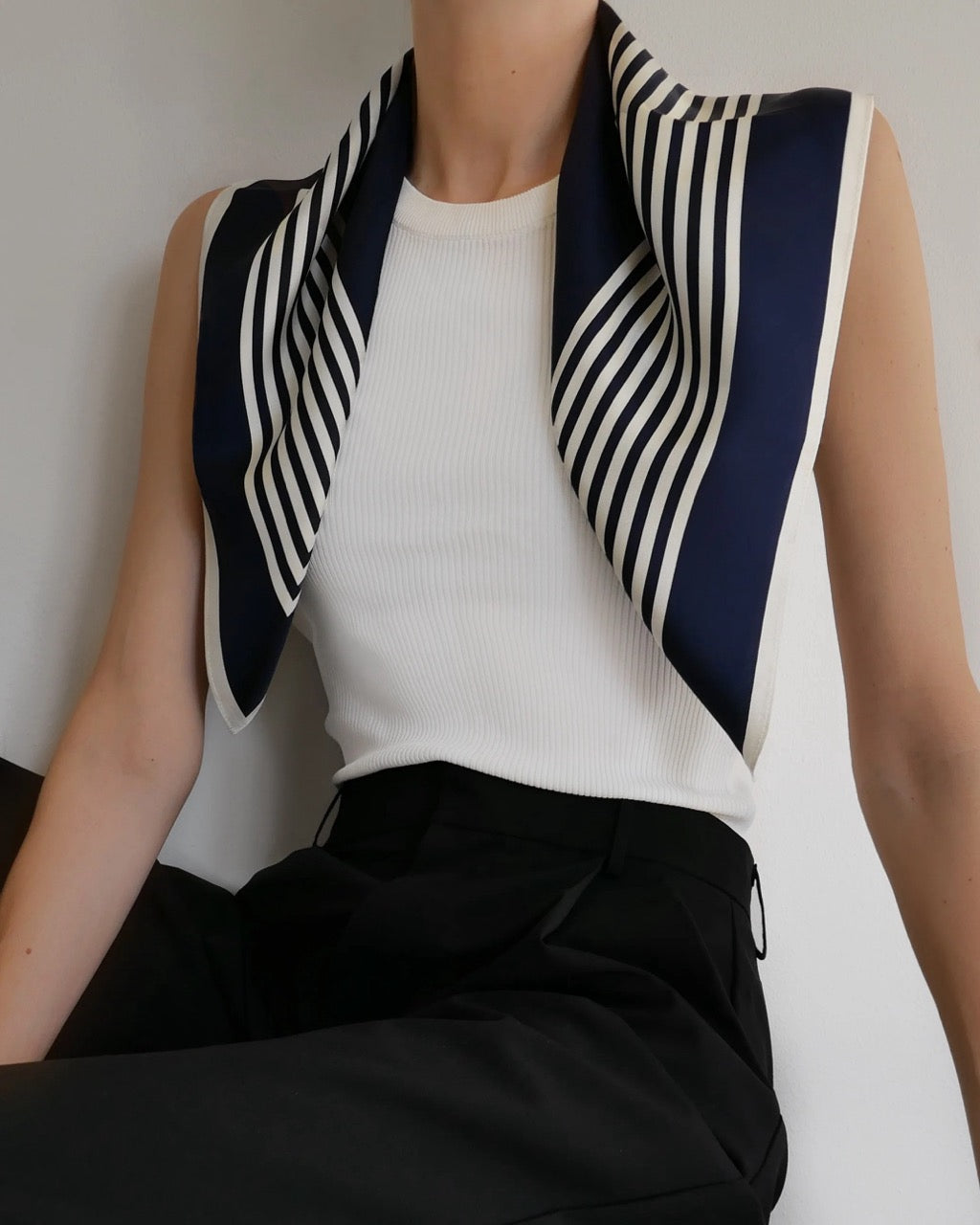 Le Scarf Striped Scarf 65x65cm Navy